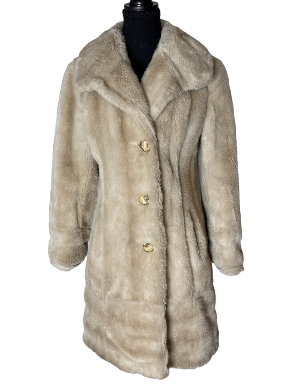 TISSAVEL FRANCE STERLING STALL Vintage Union Made Faux Fur Coat Cream Size Small